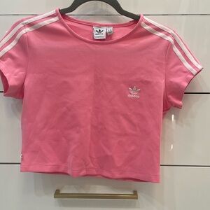 Adidas Pink Tee with White Stripes Size large